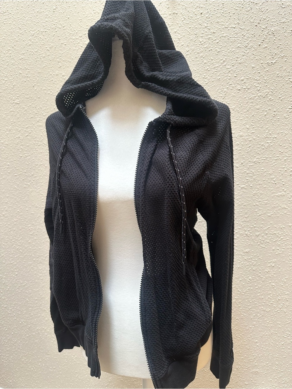 DKNY Sport Cotton Mesh Full Zip Hooded Hoodie Pockets Women M Goth Grunge Sporty